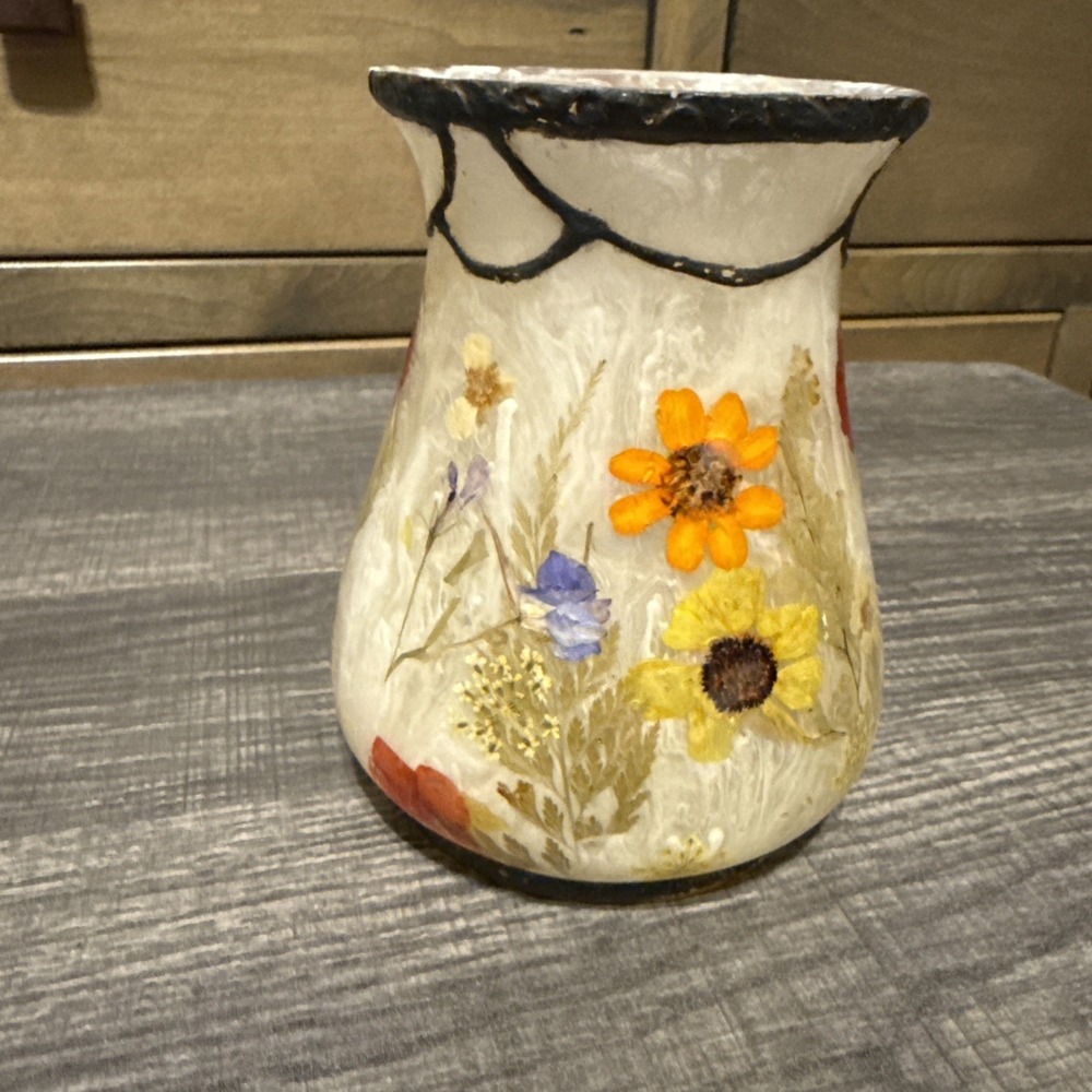 Vintage India Ink Fresh Fields Acrylic Lucite Tumbler Pressed Flowers 5" - Picture 4 of 10
